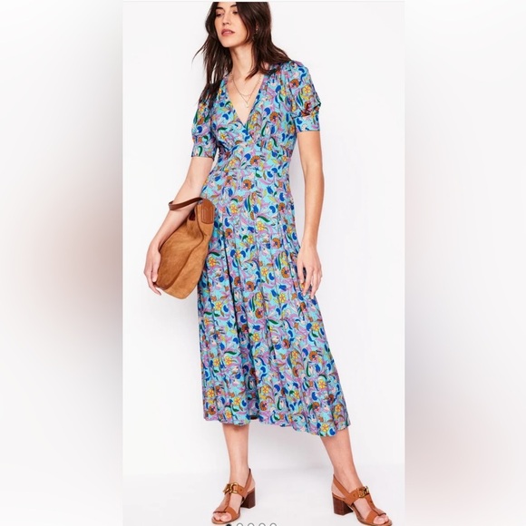 Boden Dresses & Skirts - Boden Kristen Pleated Jersey Dress Blue Floral Vine Sz 12R